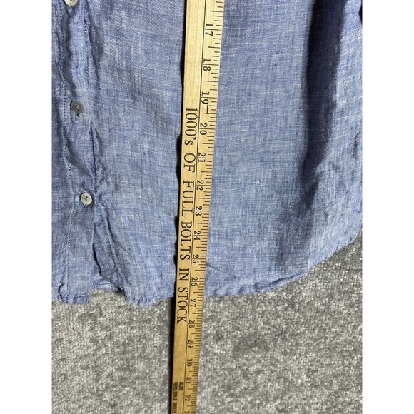 Sigrid Olsen Linen Button Up Shirt Womens Size Medium Blue Roll Tab Sleeve FLAW - Picture 15 of 16